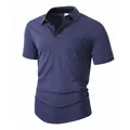 Polo de hombre azul marino de manga corta con bolsillo y cuello de varios botones - Azul marino