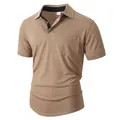 Polo de manga corta caqui para hombre con bolsillo en el pecho y cuello en contraste - Caqui