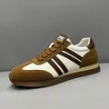 Baskets vintage en cuir pour hommes avec daim marron et panneaux blancs, semelle - 38 / Abricot Blanc