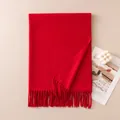 Vibrant red wool-blend scarf featuring elegant fringe details for women's autumn style - Red (FH26-6127-15)