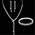 Elegantes silbernes Strass-Schmuckset mit Braut-Quastenkette Ohrringen und Armband - 3-teiliges Set (G400) / Silber-Weiß
