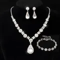 Silbernes Brautschmuck-Set mit Tropfenkristall-Halskette, Ohrringen und einem Armband - 3-teiliges Set (G287+484) / Silber-Grün