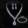 Elegantes silbernes Brautschmuck-Set mit königsblauen Kristallen und Halskette - 3-teiliges Set (G287+484) / Silber-Königsblau