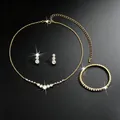 Elegantes goldenes Brautschmuck-Set mit glitzernden Strasssteinen inkl. Halskette und Armband - Armband-Set (G313) / Gold-Weiß