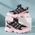 Kids low-top running shoes featuring a pink and black colorway with rotating buckle laces - 38 / Rotary Buckle Style (211 Single Mesh) / Pink Black