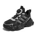 Black and grey children's athletic running shoes with breathable mesh and rotary buckle - 38 / Rotary Buckle Style (213 Double Mesh) / Black and Gray