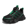 Breathable mesh kids' running shoes with rotary buckle closure in black and green finish - 38 / Rotary Buckle Style (213 Double Mesh) / Dark Green