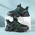 Children's breathable mesh running shoes with rotary buckle in black and neon green - 38 / Rotary Buckle Style (211 Single Mesh) / Dark Green