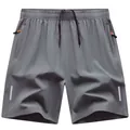 Herren Schnelltrocknende Sporthose in Grau mit Reflektorstreifen und Reißverschlusstaschen - 3XL / Unterteile / Hellgrau
