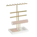 Elegante gouden sieradenhouder met roze armbandrol en vakken voor ringen en horloges - 4-laags sieradenrek in antenne-stijl / 31x25x12.5cm / Goud