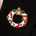 Festive Christmas wreath brooch pin with red ribbon and green leaf enamel details - Christmas Wreath (4871)