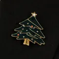 Broche sapin de Noël en émail vert foncé avec étoile en strass sur fond de tissu noir - Sapin de Noël en Émail Vert (6640)