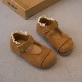Elegant vintage brown suede Mary Jane shoes for girls with delicate lace collar details - 21 / Camel