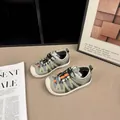 Children's breathable mesh sneakers in olive green with orange accents on neutral background - 28 (Inner Length 17.5cm) / Army Green