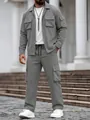 Stylish men's urban grey multi-pocket jacket and matching cargo pants utility set for spring - S / Top And Bottom / Gray