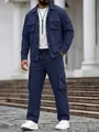 Completo giacca cargo e pantaloni blu navy da uomo con molte tasche funzionali e stile casual - Blu navy