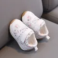 Floral print toddler walking shoes in white leather with non-slip soft soles for kids - Size 16 / Inner 12.5cm / Pastoral Floral Style (CD01) / White