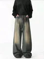 Premium American vintage washed denim flare jeans for men with wide leg loose fit design - L / Bottoms / Vintage Blue