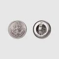 Vintage antique silver brass button featuring a detailed anchor relief for high-end garments - 10mm / Antique Silver