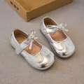 Chaussures babies argentées brillantes pour filles avec nœud et semelle souple - 21 / Argent