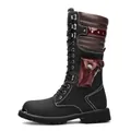 Stylish black and burgundy high-top men's combat boots featuring side pocket and metal buckle - 38 / Tactical Style Martin Boots (988-1) / Black
