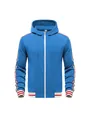 Men's athletic blue zip-up hoodie featuring contrast striped cuffs and sleeve details. - Sapphire Blue