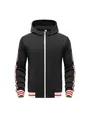 Détail d'un sweat à capuche zippé noir pour homme avec bandes rayées rouges et blanches - S / Hauts / Noir