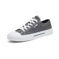 Sneakers classiche in tela grigia da uomo stile vintage con suola piatta e lacci bianchi - 38 / Bianco e nero