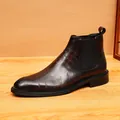 Vintage dark brown leather Chelsea boots with elegant script engraving for men stylish - 37 / Coffee