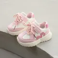 Cute pink and white toddler girls sports sneakers with velcro strap and laces design - Size 21 / Inner Length 13.5cm / Pink