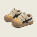 Zapatos de gateo cómodos para bebés en color beige y amarillo con diseño de panda y velcro. - Talla 16 (Longitud Interior 11,5 cm) / Zapatos Primeros Pasos (YB60) / Caqui