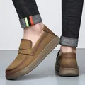 Mocassini premium da uomo in vera pelle marrone con suola spessa retrò, stile casual - 38 / Kaki