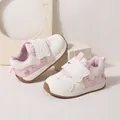 Cute pink and white toddler walking shoes with cartoon heart pattern and velcro strap - Size 16 (Inner Length 12cm) / Pink