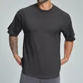 Camiseta de manga corta para hombre en algodón orgánico transpirable, corte holgado, gris - Gris oscuro