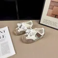 Toddler retro mesh sneakers with grey suede overlays and decorative lace-up ties - 26 / Coffee