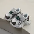 Breathable mesh children's sneakers in grey and green with stylish chunky white soles - Size 22 / Gray