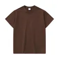 Detail of oversized men's heavy cotton t-shirt in brown, showing high-quality fabric texture. - Coffee