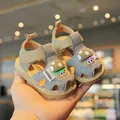 Cute light-up toddler sandals with cartoon mushroom design and soft non-slip soles - Size 16 (Inner Length 11.5cm) / Gray