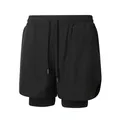 Pantalones cortos deportivos 2 en 1 para hombre en color negro con forro de compresión - S / Bottoms / Negro