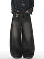 Men's vintage black baggy wide-leg denim jeans with American streetwear style - S / Bottoms / Black