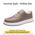 Breathable men's perforated genuine leather casual shoe in khaki with durable white sole - 38 / Grey Hollow Style