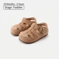 Brown suede retro Roman sandals for toddlers with soft soles and hollow design - Size 16 (Inner Length 13.0cm) / Apricot