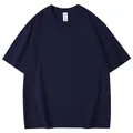 Vooraanzicht van een donkerblauw heren T-shirt van puur katoen met ronde hals en korte mouwen. - S / Tops / Marineblauw
