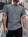 Men's casual short sleeve polo shirt with grey jacquard texture and white collar. - S / Tops / Gray