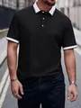 Men's black jacquard polo shirt with white contrast collar and sleeve cuffs - S / Tops / Black