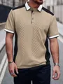 Casual men's short-sleeve polo shirt featuring khaki jacquard texture and black panels - S / Tops / Khaki