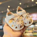 Cream baby girl sandals with decorative bows and heart-shaped hollow-out patterns - Size 16 (Inner Length 11.5cm) / Beige