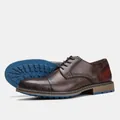 Classic brown leather men's dress shoes showing side profile and blue anti-slip sole - 41 / Dark Brown Burnished Style (KD6603)