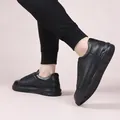 Zapatos mocasines de cuero negro para hombre con textura granulada y suela gruesa casual - 38 / Negro