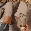 Detail of beige women's wedge clogs featuring adjustable metal buckle strap - 36 / Khaki